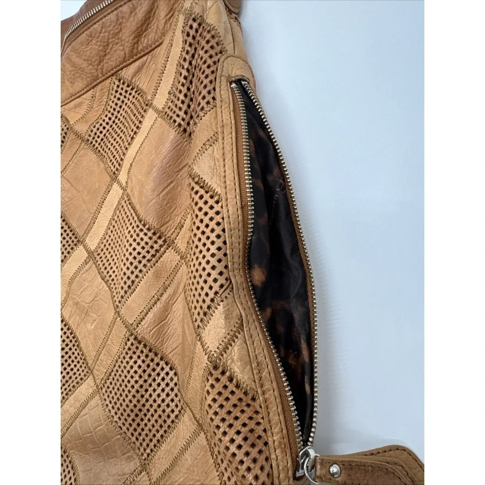 B Makowsky Handbag Thick‎ Leather Brown Deep Hobo Tote Boho Side Zip Pocket